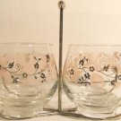 Gold Flower Glass Sugar Bowl & Creamer Set  w/ Caddy