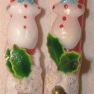 VINTAGE MERRY CHRISTMAS SNOWMAN & IVY CANDLES - JAPAN
