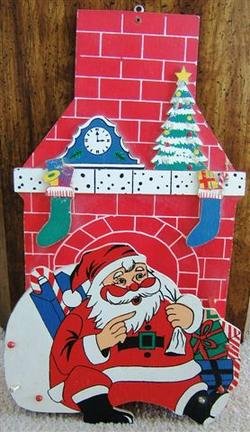 VINTAGE SANTA/CHIMNEY WOOD CHRISTMAS CARD HOLDER JAPAN