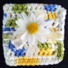Crochet Wash Cloth White Yellow Blue Green Multi Color