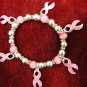 Breast Cancer Pink ribbons with jade and silver beads