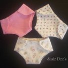 Set of 3 Flannel Doll Diapers fit 15" American Girl Bitty Baby Dolls