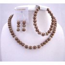 Bronze Brown Bridal Bridemaides Jewelry Set Complete Set w/ Stretchable Bracelet & Silver Rondells