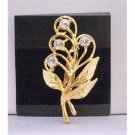 B215 Beautiful Gold Bouquet Brooch w/ Golden Leaf & Cubic Zircon Brooch