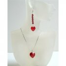 Red Siam Crystals Heart Pendant & Earrings Genuine Swarovski Crystals Heart