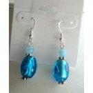 ERC376 Aquamarine Cat Eye Blue Millefiori Bead Earrings Sterling Earrings