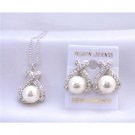 Swarovski Pearls 10mm Pendant Earrings Jewelry Set Cream Pearls Sparkling Simulated Diamond Set