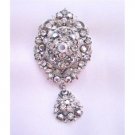 B172 Vintage Black Oxidized Black Diamond Crystals Dangling Brooch w/ Cubic Zircon Brooch