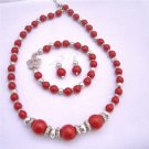 Ethnic Traditional Coral Bali Silver Coral Round Beads Necklace Earrings and Bracelet
