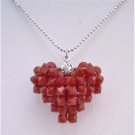 NSC677  Dark Red Puffy Heart Pendant Genuine Swarovski Crystals Hand crafted Heart Pendant Neckalce