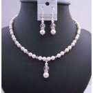 BRD679  Bridal Bridemaides Handmade Jewelry Set In White Pearls & Clear Crystals