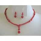 BRD595  Deep Red Coral Swarovski Crystals Necklace Set