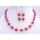 BRD700  Red Coral Beads Necklace Set w/ Bali Caps Beads Jewelry Set Coral 7mm & 9mm Necklace Set
