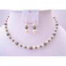 BRD451  Brown Ivory Pearls Flower Girl Swarovski Pearls Jewelry Set Necklace & Earrings