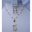BRD370  Swarovski Topaz Crystals & Freshwater Pearls Wedding Swarovski Crystals Necklace Set
