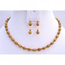 BRD698  Copper Freshwater Pearls Rice Shaped Pearls Jewelry Set w/ Genuine Swarovski Copper