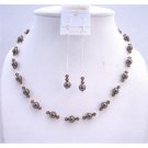 BRD613  Chocolate Pearls Jewelry Set Bridal Bridemaids Dark Chocolate Brown Pearls & Smoked Topaz