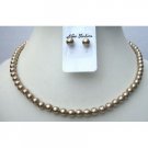 BRD345  Genuine Swarovski Pearls Necklace Set w/ Stud Pearls Earrings 6mm Pearls Jewelry