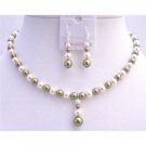 BRD798  Customize Pearls Jewelry Swarovski Green & Ivory Necklace w/ Drop Down