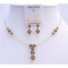 BRD794  Bridal Golden Jewelry Smoked Topaz Wedding Swarovski Crystal Drop Down