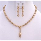 BRD722  Drop Down Golden Pearls Colorado Bridal Handcrafted Jewelry Set