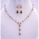 BRD655  Bridal Jewelry Bronze Pearls Smoked Topaz Crystals Handcrafted Custom Jewelry