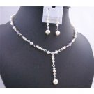 BRD670  White Swarovski Crystals AB 2X w/ Genuine Swarovski Cream Pearls