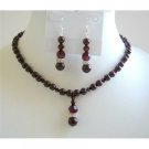 BRD598 Garnet Crystals Necklace Set Bridemaids Jewelry Set meroon
