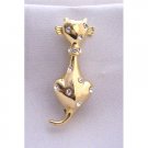 B243  Gold Pussy Cat Brooch Very Cute Brooch w/ Cubic Zircon On Body Brooch
