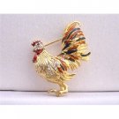 B247  Hen Brooch Colorful Hen Beautiful Hen Brooch Gold Plated Hen Brooch w/ Cubic Zircon Brooch