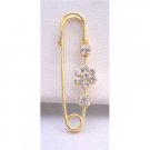 B088  Gold Metal Safety Pin w/ Cubic Zircon Flower Sparkle Like Diamond