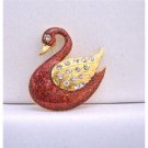 B236  Animal Brooch Gold Plated Red Duck w/ Gold Wings Decorated CZ