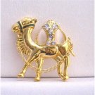 B225  Camel Gold Brooch Hump Cubic Zircon Glass Beads w/ Chain Camel Brooch