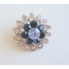 B083  Sapphire Flower Rhinestones Sparkling Simulated Diamond Brooch Silver Casting Pin Brooch