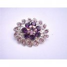 B091  Amethyst Flower Brooch Pin Simulated Light & Dark Amethyst Crystals Pin Brooch New