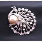 B171  Peacock Round Brooch Stylish Cubic Zircon Brooch w/ Pearls Brooch