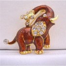 B218  Gold Plate Red Elephant Brooch Decorated w/ Cubic Zircon