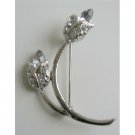 B074  Crystals Bridal Bridesmaid Genuine AB Crystals 2 Tulip Bud Brooch Pin w/ CZ