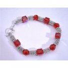 TB653  Siam Red Crystals Cube & Round 8mm Swarovski Crystals Bali Silver Spacer Bracelets