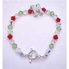 TB652  M Charm Bracelet Genuine Swoarovski Siam Red Peridot & AB Crystals Bracelet