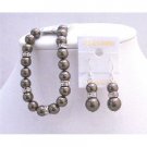 TB690  Darkest Brown Chocolate Pearls Bracelet & Earrings Set Exclusive Wedding Brown Bracelet
