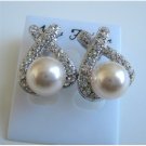 ERC472  Cream Pearls Stud Earrings Genuine Swarovski Pearls Stud Earrings w/ Cubic Zircon