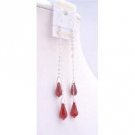 ERC500  Siam Red Crystals Teardrop Dangling Chandlier Earrings w/ Silver 92.5 Chain Earrings