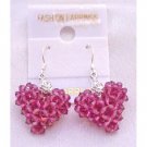 ERC504  Fuschia Swarovski Crystals Puffy Heart Earrings Artist Creation Earrings