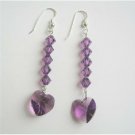 ERC408  Amethyst Crystals Heart Earrings Swarovski Crystals Sterling Silver 92.5 Earrings
