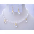 BRD396  Romantic Jewelry Clear Genuine Swarovski Crystals Necklaces Set Moonlite Heart Dangling Set