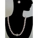 BRD391  Genuine Swarovski Rose Pink Pearls Necklace w/ Cubic Zircon Embedded Pendant & Stud Earrings