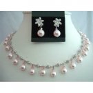 BRD305  Rose Pink Pearls & Crystals Choker Genuine Swarovsk Crystals Wedding Party Bridal Jewelry