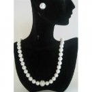 BRD392  Wedding Party Jewelry Genuine Swarovski White Pearls Necklace w/ Cubic Zircon Embedded