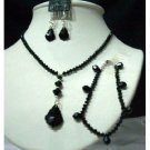 NSC217  CustomMade Genuine Swarovski Jet Crystals Jewelry Set w/ Bracelet